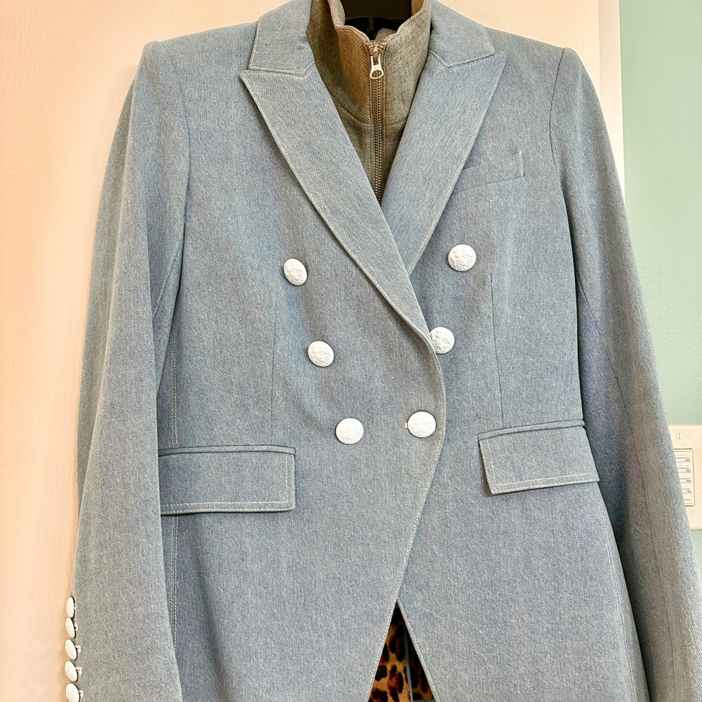 Veronica Beard Light Denim Double-Breasted Dickey Blazer